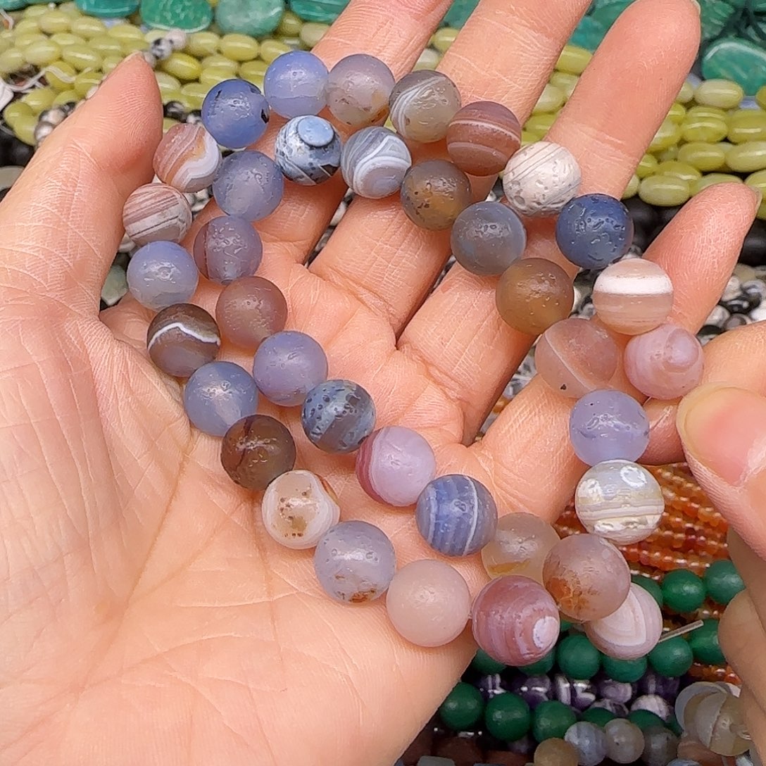 玛瑙/玉髓合金珠宝半成品蓝紫玛瑙橘皮10mm一条