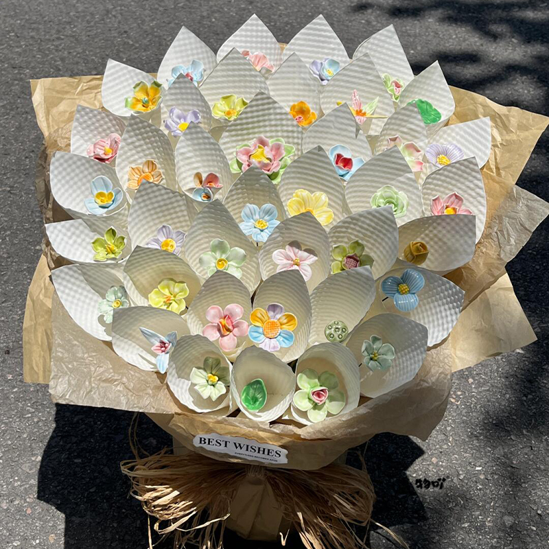 景德镇陶瓷花束 创意陶瓷仿生花永生花束陶瓷花diy材料送女友礼物