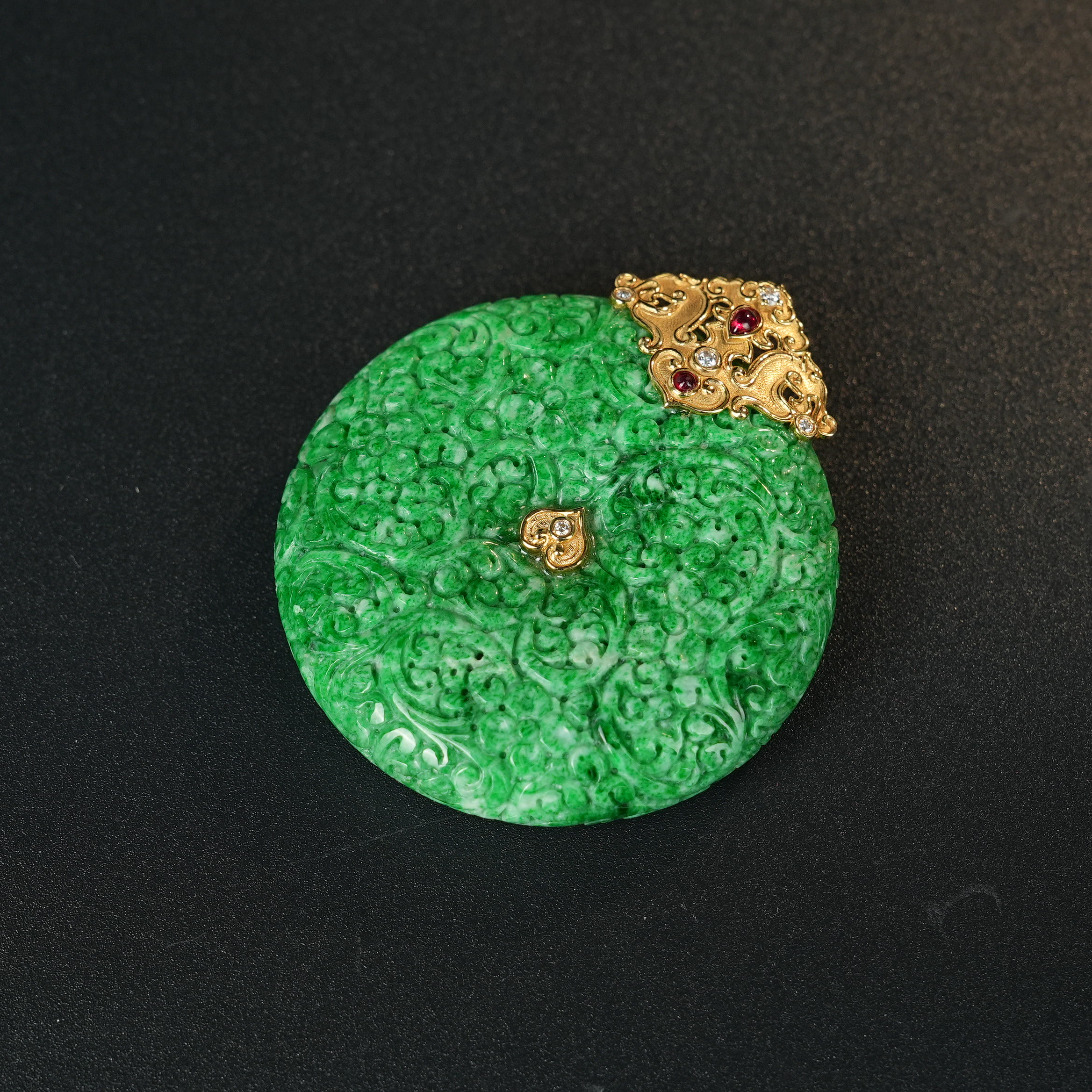 R*18k翡翠雕花平安扣吊坠@YLG09121751@