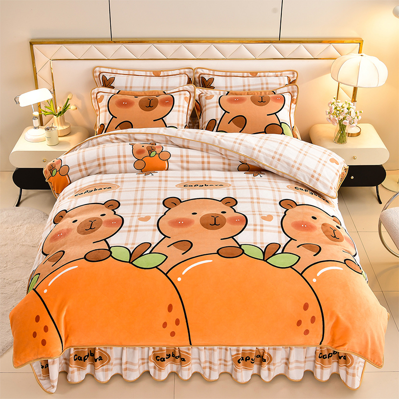 新款牛奶绒四件套秋冬季加厚保暖床单床上用品被套双面绒防静电