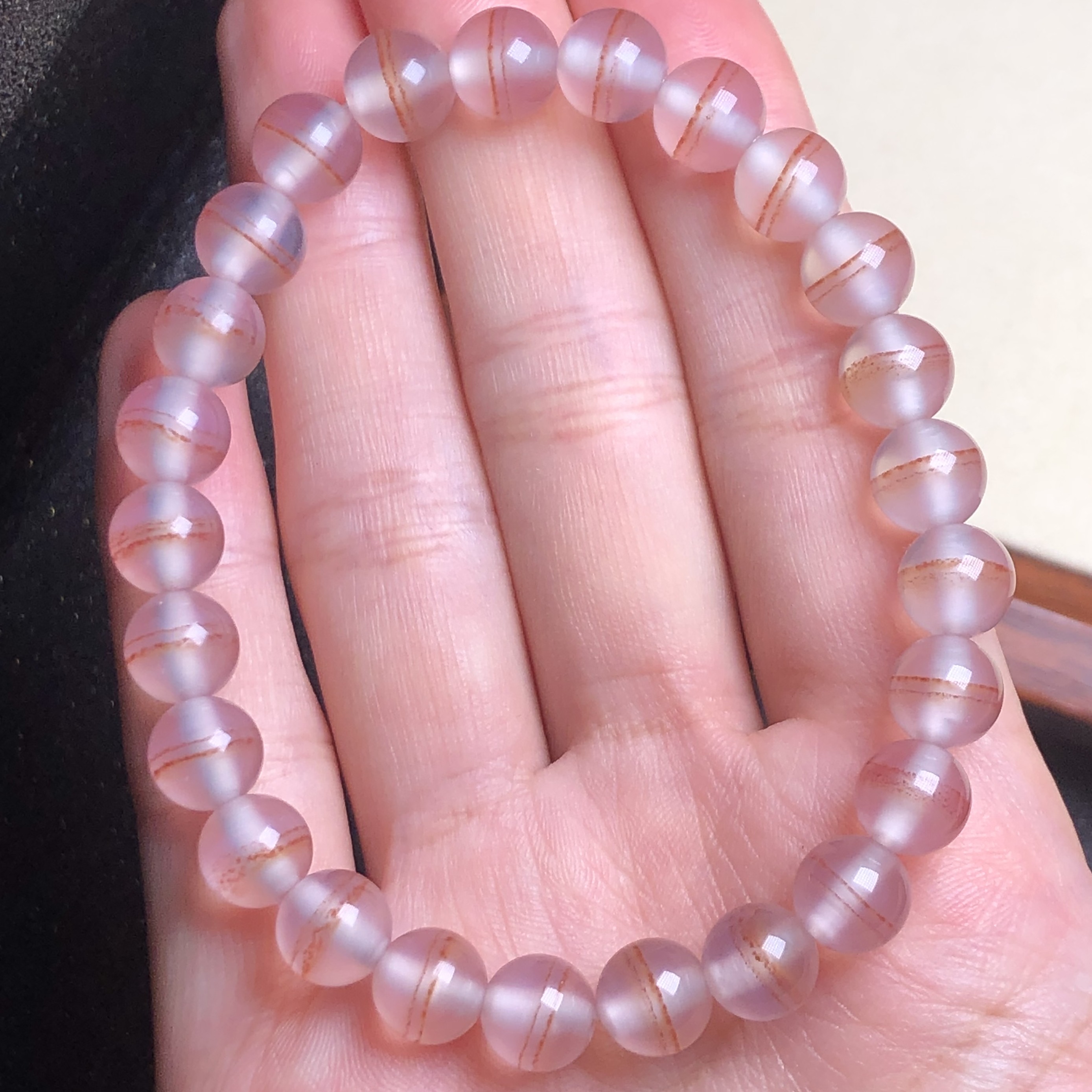 天然玛瑙玉髓橘红色飘沙一线冰种冰底小圆珠手串男女款饰品礼物