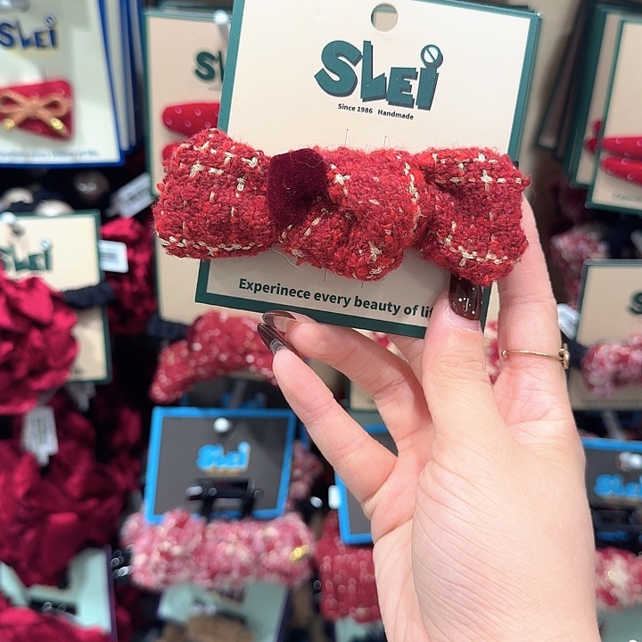 格子蝴蝶结红色面膜圈