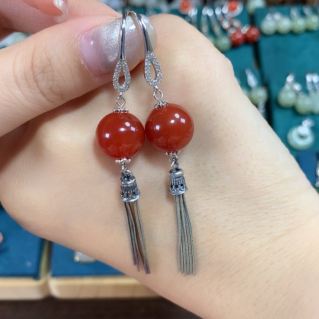 玛瑙/玉髓耳饰银S925镶嵌卡12左右