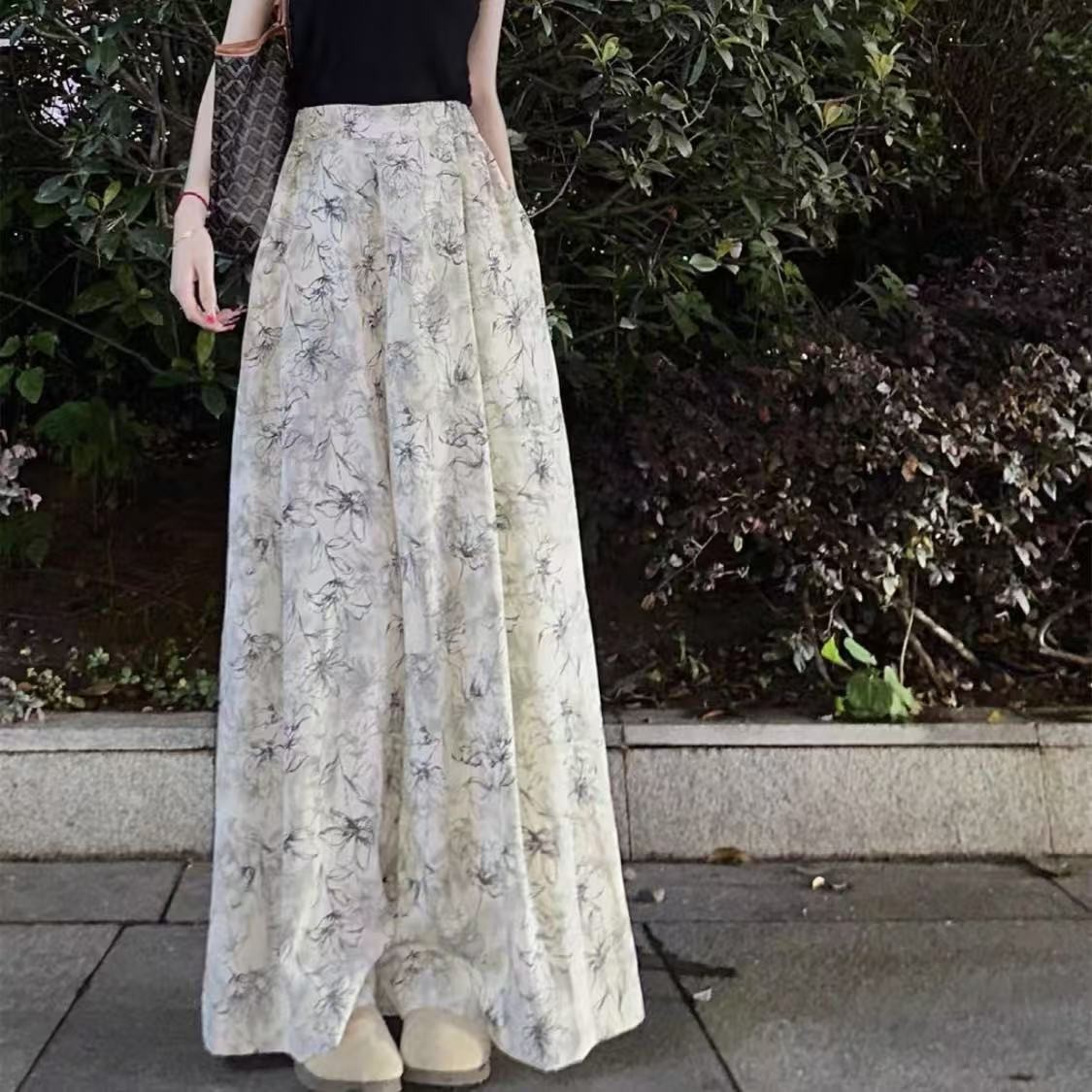 [胖鹅张]夏季水墨印垂感阔腿休闲裤#5568[实物以直播间展示为准]