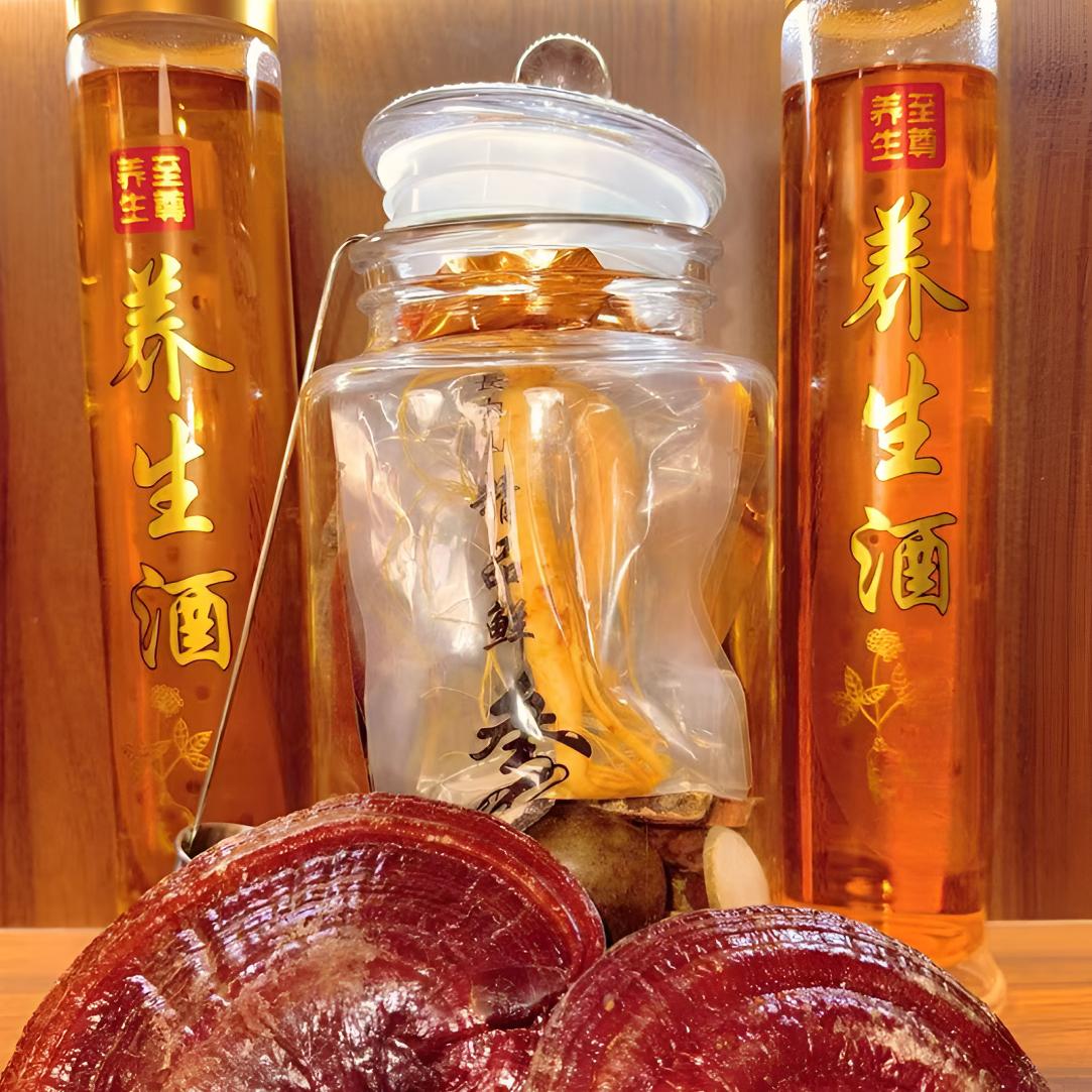 鲜参鹿茸灵芝海马等18种组合名泡泡酒料（附5斤玻璃瓶）