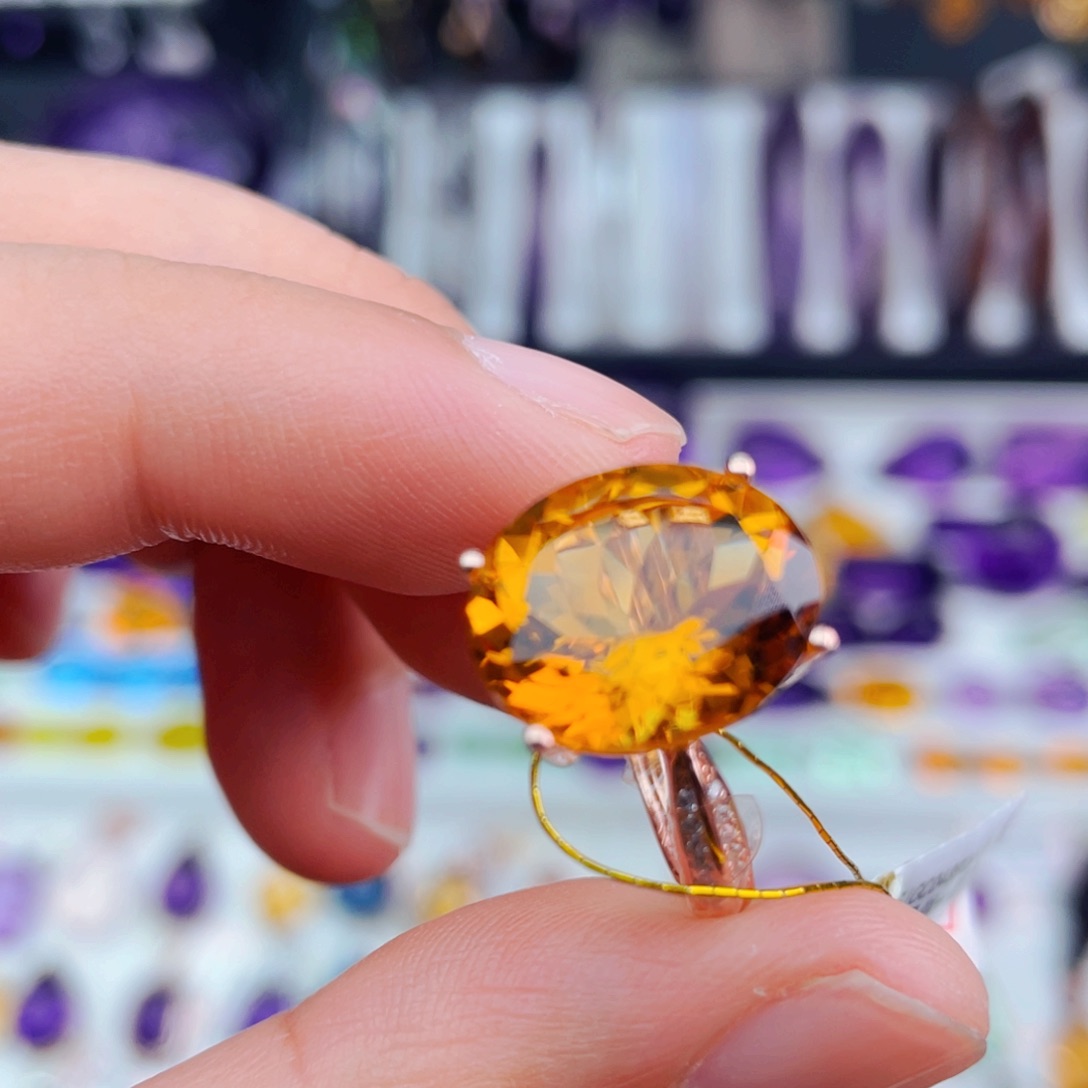 水晶高品质天然黄水晶戒指银S925镶嵌