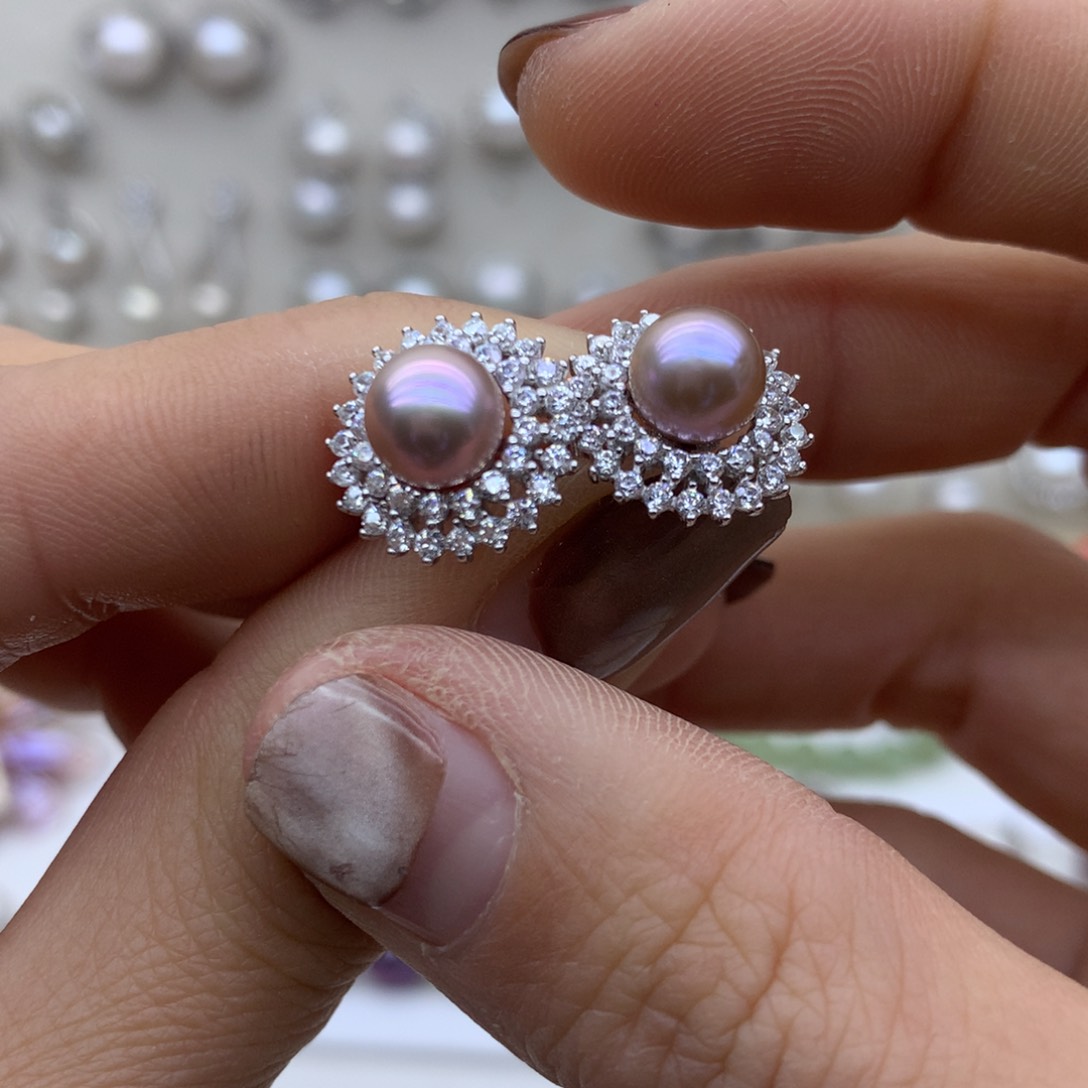 淡水珍珠耳饰银S925镶嵌?**c