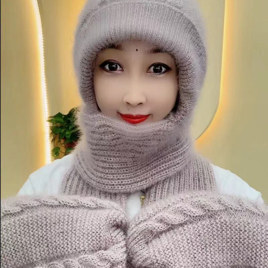 【纯手工加绒款】松鼠绒加密麻花围巾保暖帽子