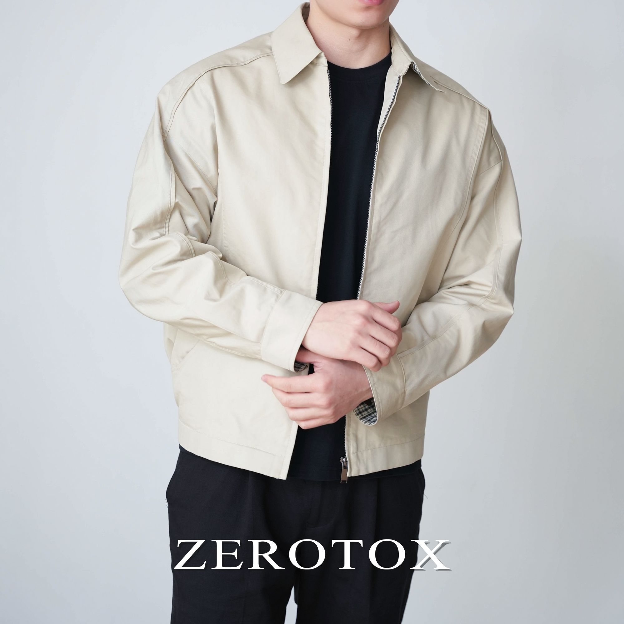 弧形剪裁 分割设计短款夹克廓形感翻领哈灵顿简约通勤休闲外套男