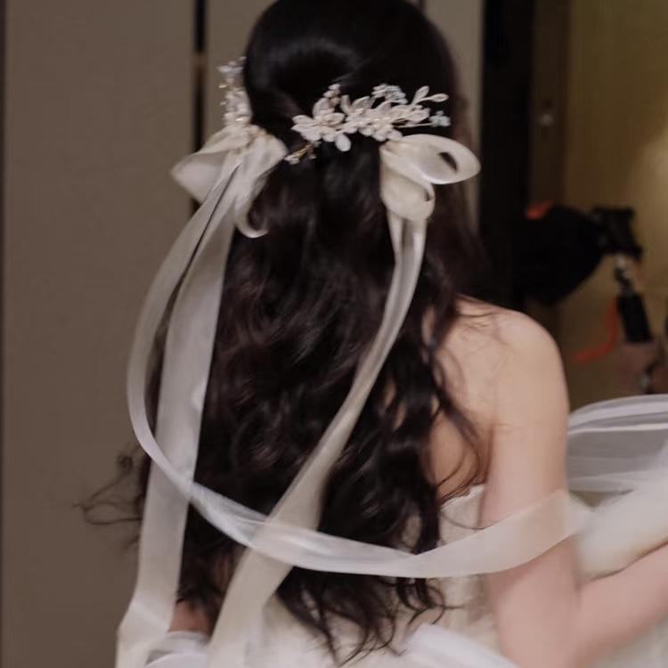  7684森系新娘花朵流苏头饰小清新蝴蝶结发夹超仙花朵发夹