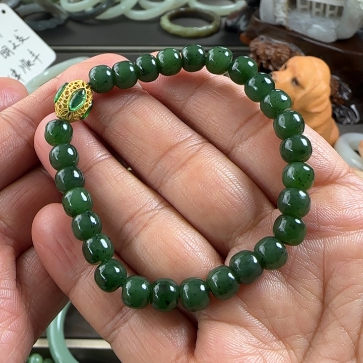 和田玉手串银S925镶嵌卡7