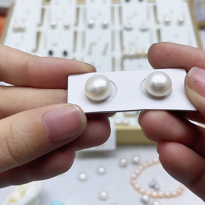 淡水珍珠耳饰银S925镶嵌@****@