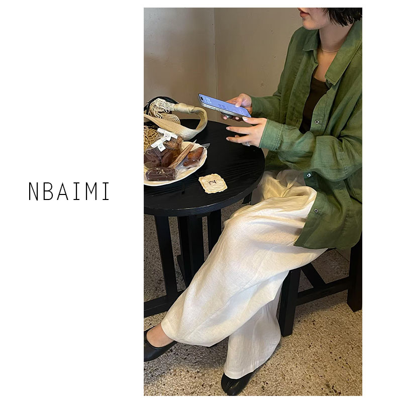 绿烟 春夏休闲百搭纯色薄款宽松小翻领复古长袖防晒衬衣