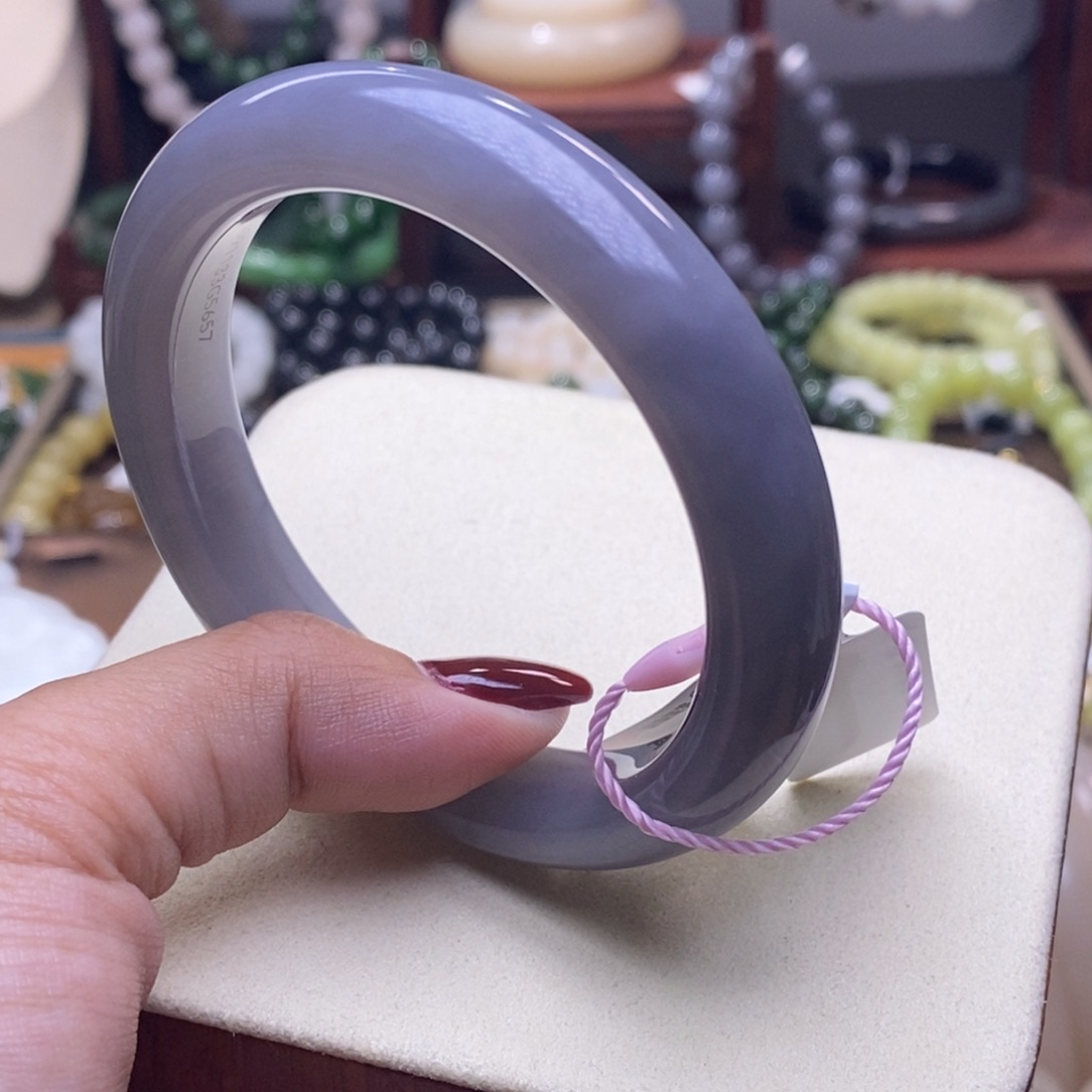 和田玉清货价老矿料冰烟紫手镯56.不未镶嵌