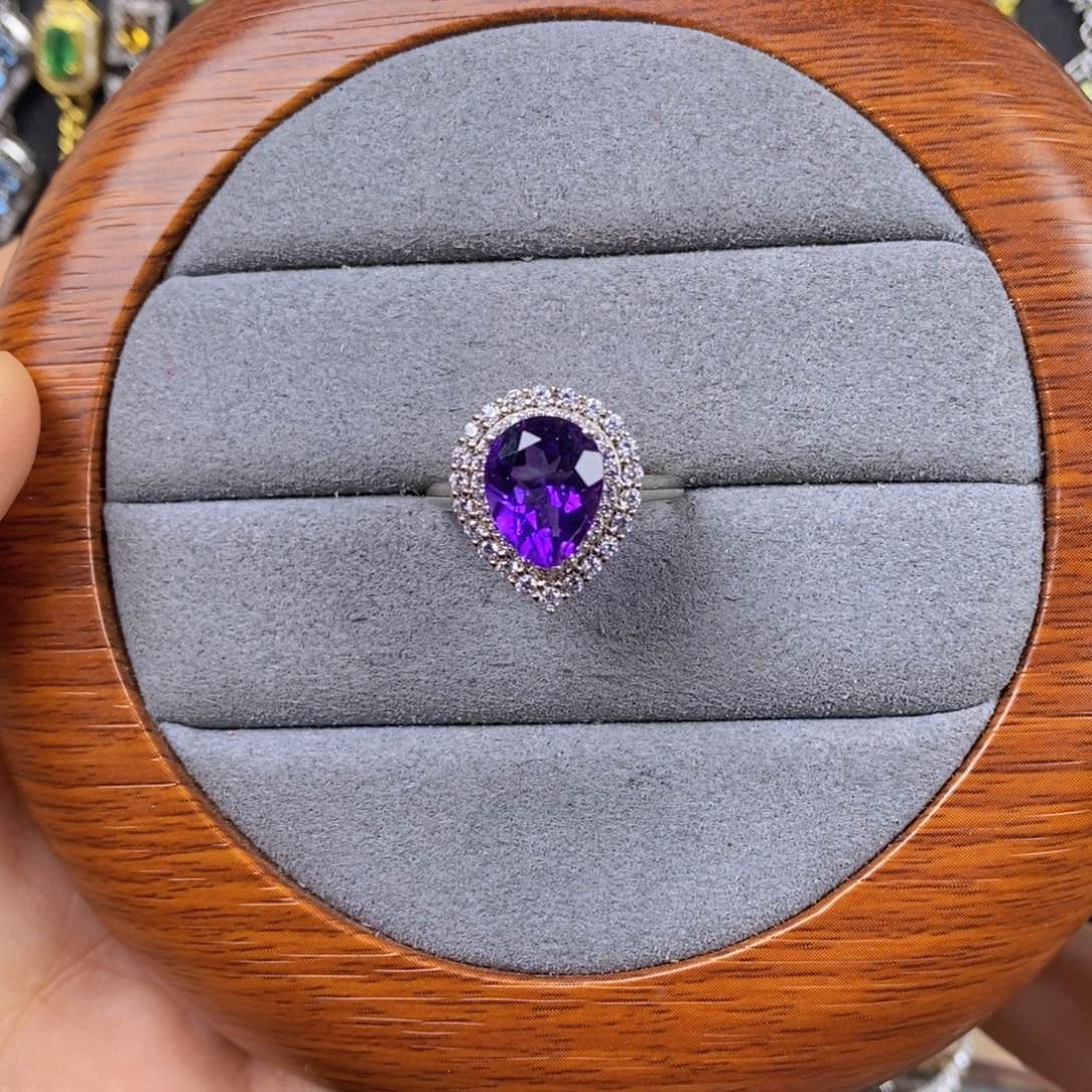 紫晶戒指银S925镶嵌8✖️10