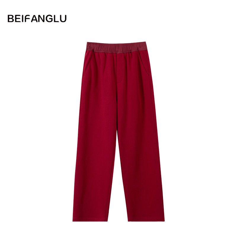 北方鹿【新年穿搭】100棉磨毛加厚保暖显瘦直筒松紧腰休闲裤251533