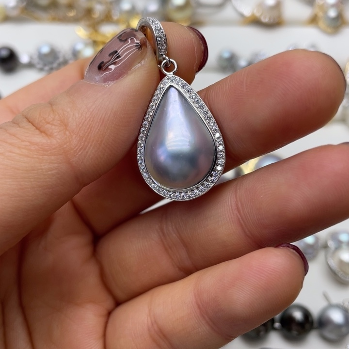 拼合珍珠（马贝珠）吊坠(不含链)银S925镶嵌