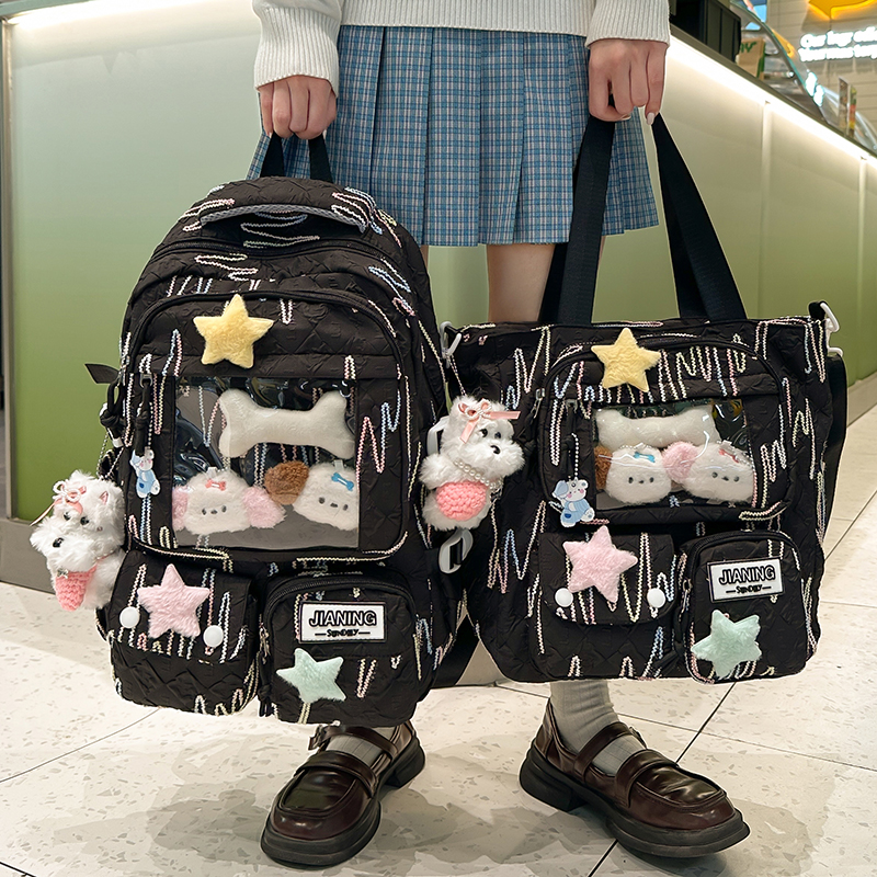 高颜值书包女初中生高中小学生减负背包森系校园百搭学院风双肩包