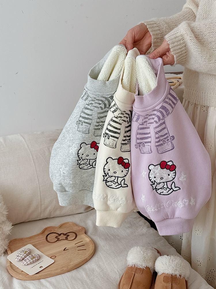 冬季卡通风卫衣女童上衣外套加绒保暖柔软