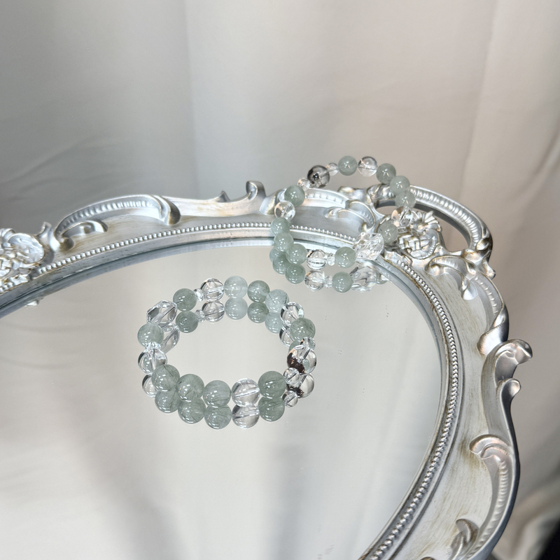 【幽谷苔生】绿幽灵x绿发超七x白水晶 10mm