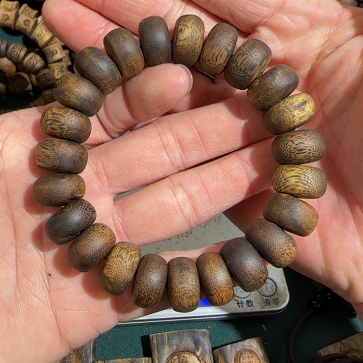 沉香手串金沙叶老料老型算盘珠单圈1.5高货22