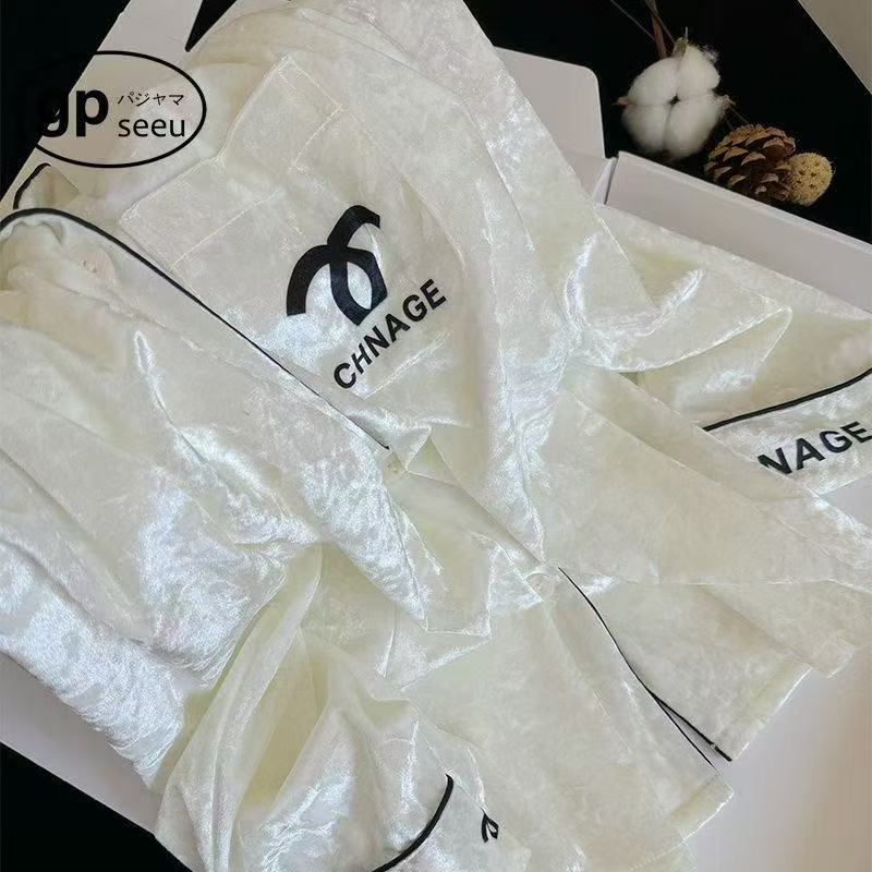 金丝绒高级感睡衣女春秋款长袖保暖冬季家居服开衫套装