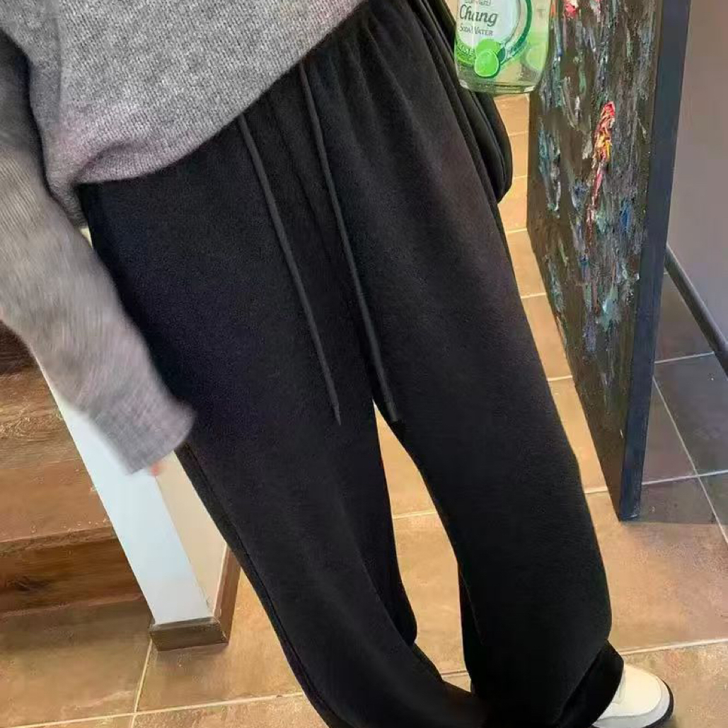 （糯米裤）冬季加绒加厚韩系慵懒风松紧腰显瘦垂感宽松直筒阔腿裤