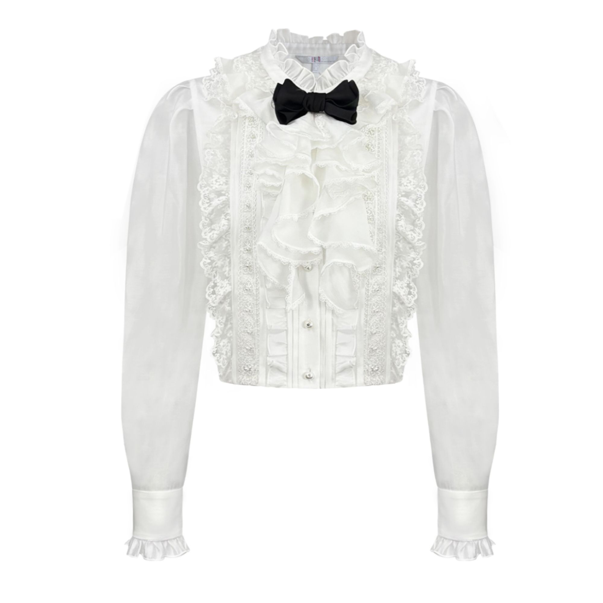 姜穹JIANGQIONG 2025秋季新款精致蝴蝶领花重工蕾丝花边衬衫女