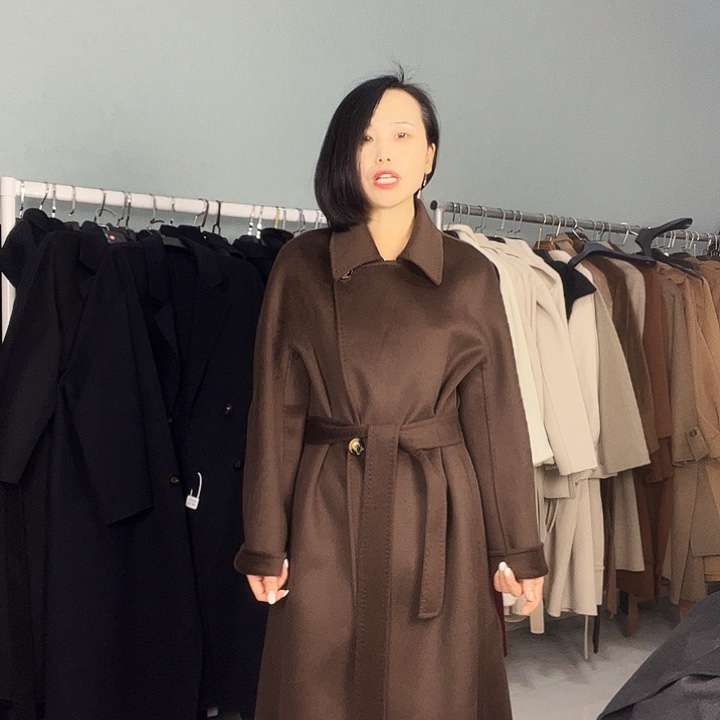 双面呢咖啡色M码长款