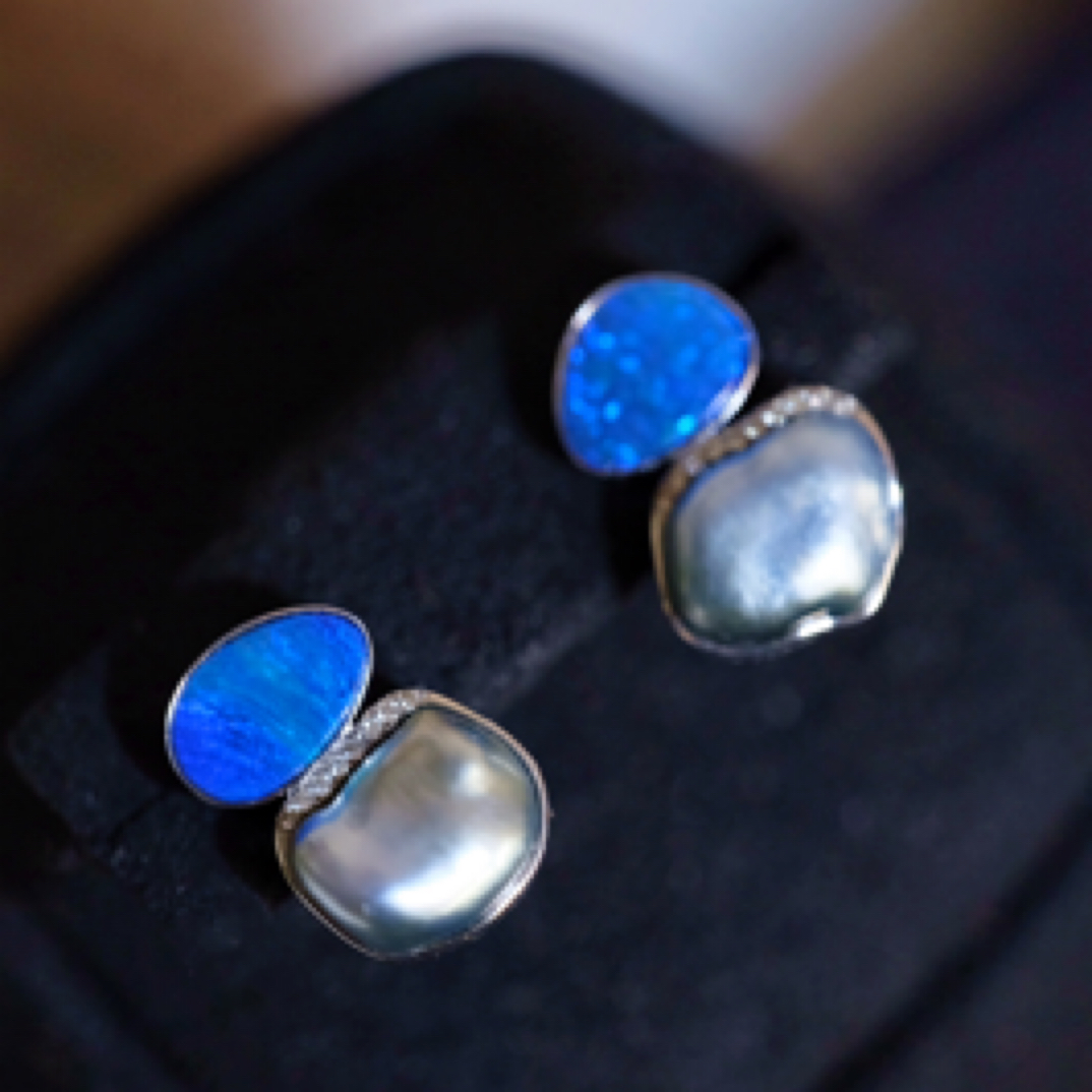 18k金无核keshi珍珠欧泊耳钉时尚精致高级