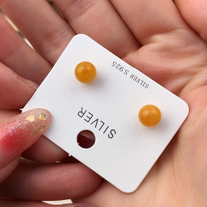 蜜蜡耳饰银S925镶嵌耳饰