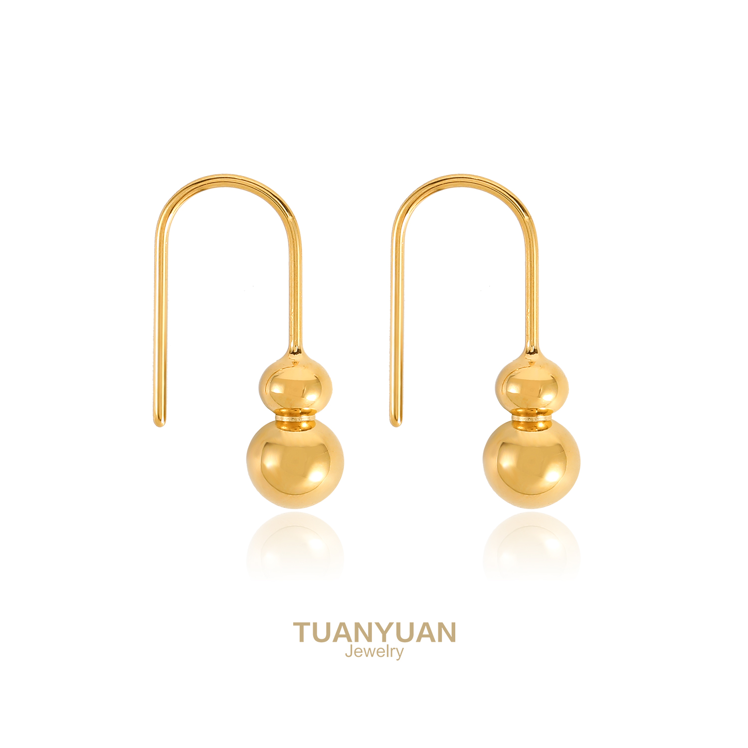 钛钢耳饰 团圆饰品【葫芦】耳饰女亮面金色精致百搭耳钩