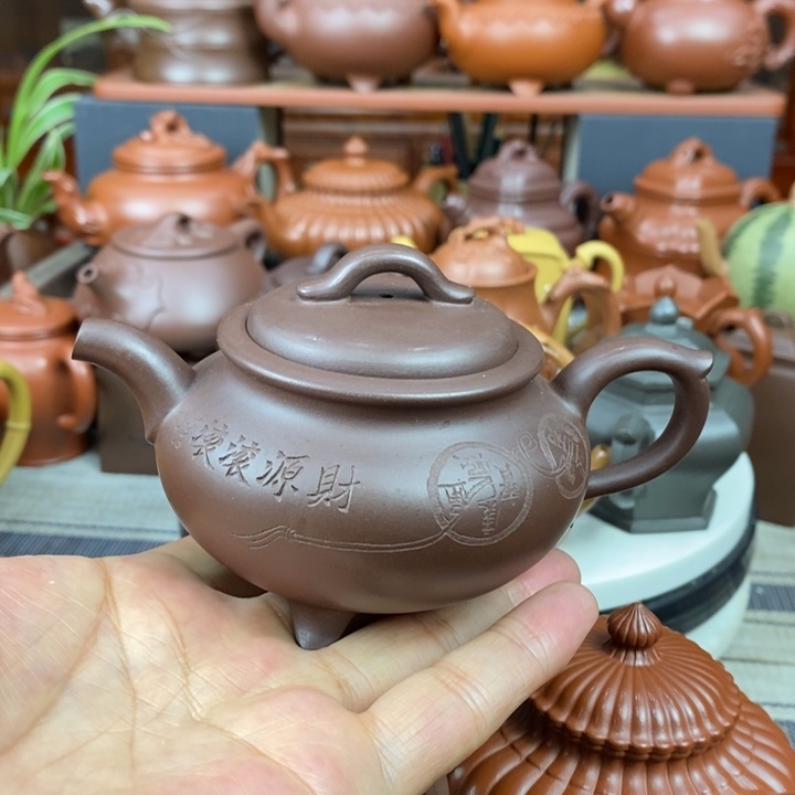 紫砂茶壶三足宫灯180CC原矿老紫泥特价