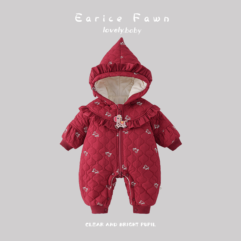 YM婴儿衣服冬天冬季新生宝宝加厚连体衣初生棉袄可爱超萌外出服冬