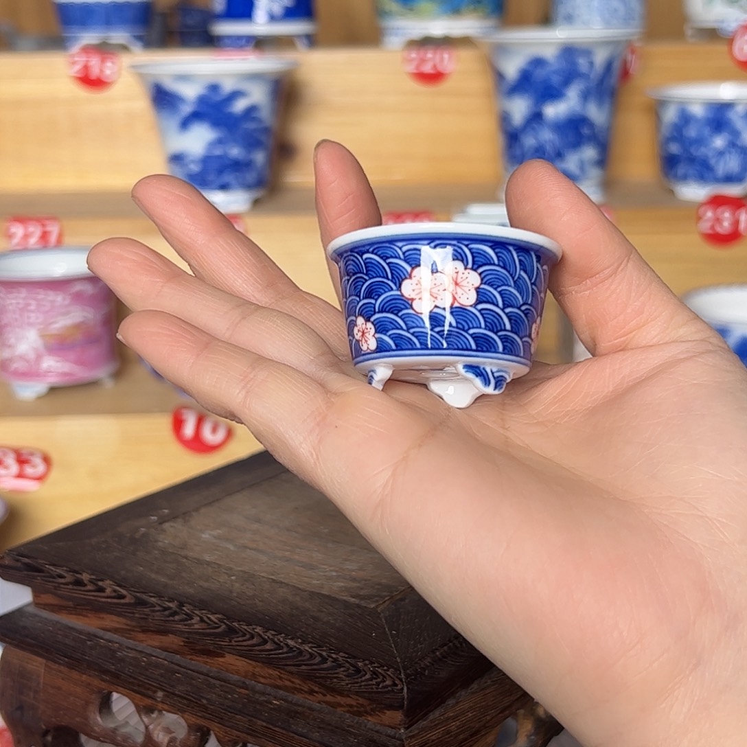 陶摆件墨奈手绘陶瓷花盆内口3.8高3