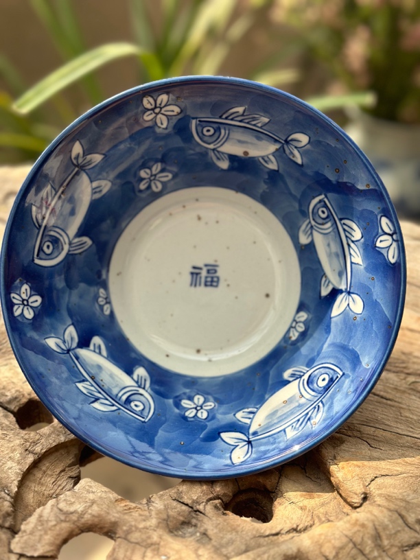 【近山古美】圆口刀鱼大斗笠碗手工手绘釉下彩高温瓷董老师