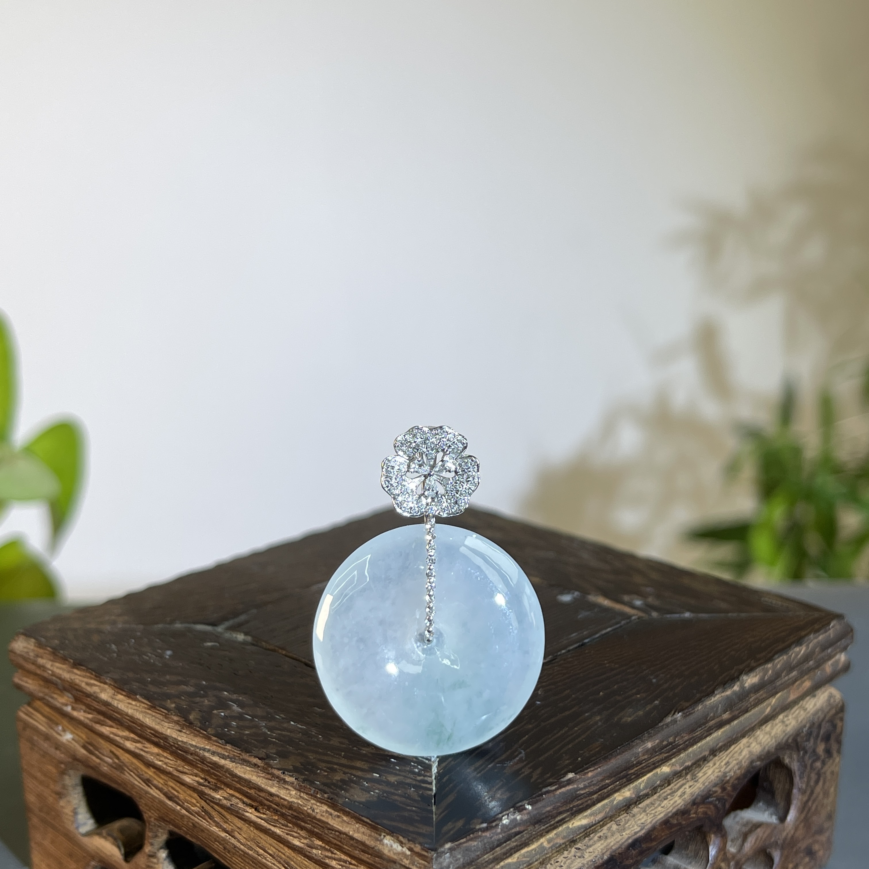 JTB05-281 天然缅甸A货翡翠 18K含钻镶嵌平安扣