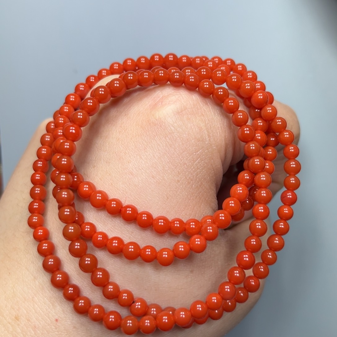 南红玛瑙柿子红4mm小米珠多圈未镶嵌