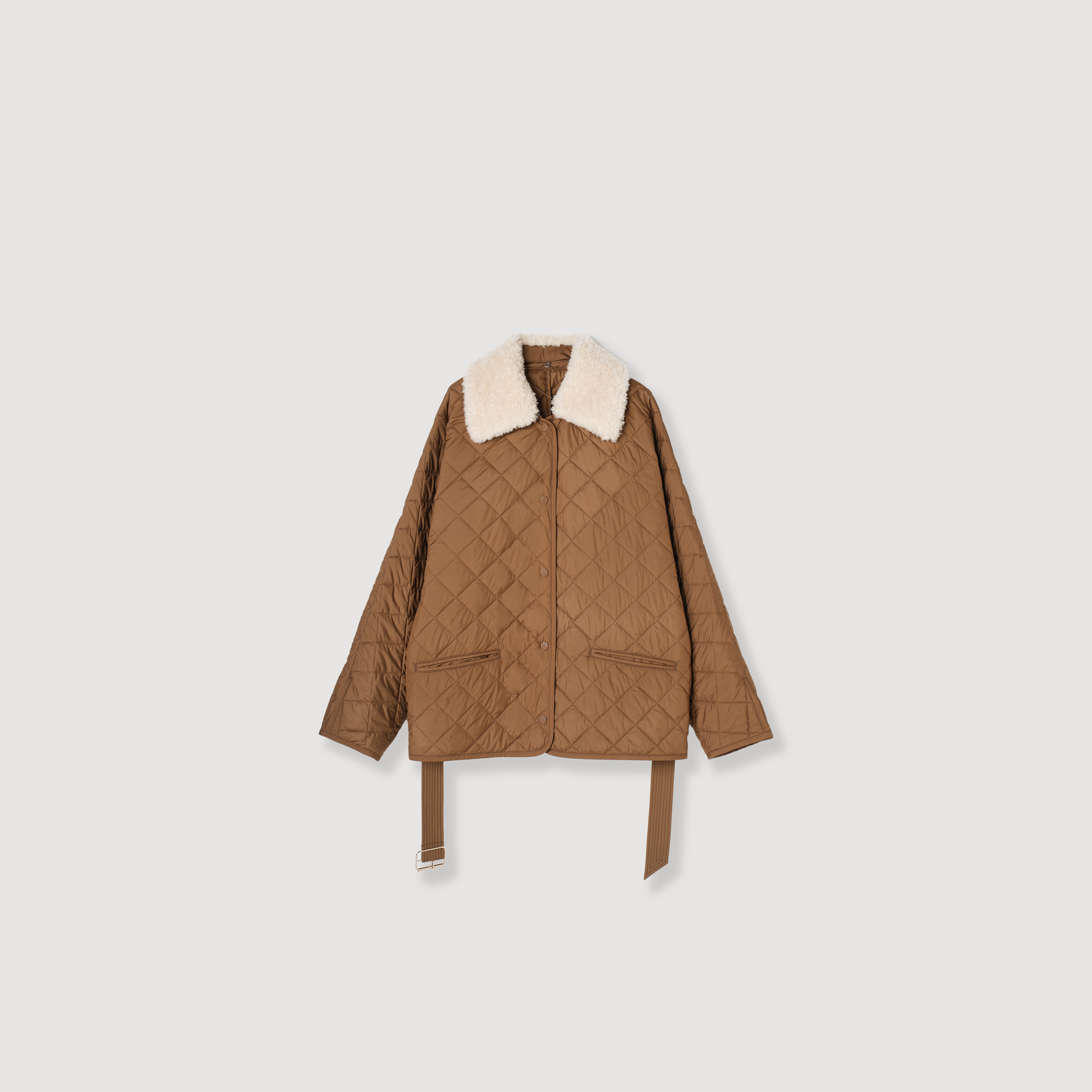 【菱格小姐】羊毛拼接复古绗缝保暖棉服25A1359