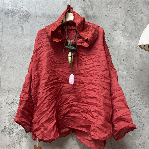 小九 原创苎麻复古休闲设计感连帽花边帽衫    衣长70胸围144左右