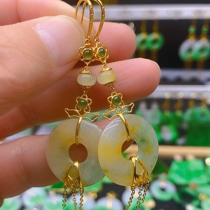 翡翠耳饰18K金镶嵌耳坠