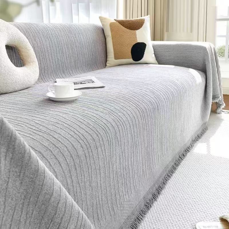 【婉柔】 时尚简约流苏款双面四季通用沙发巾