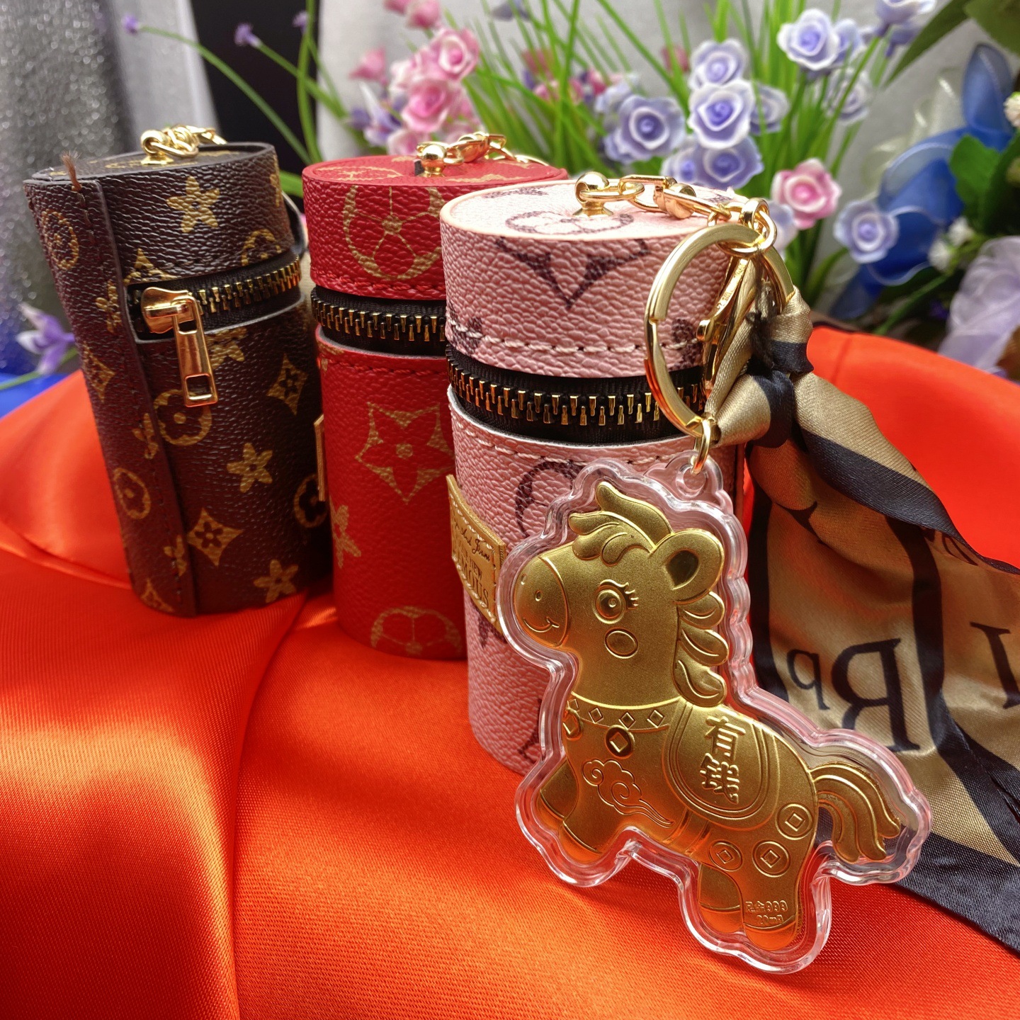 新款马上有钱钥匙扣挂饰老花网红挂件时尚口红包创意时尚便携网红