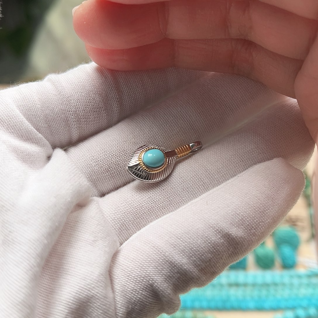 绿松石羽毛卡子银S925镶嵌