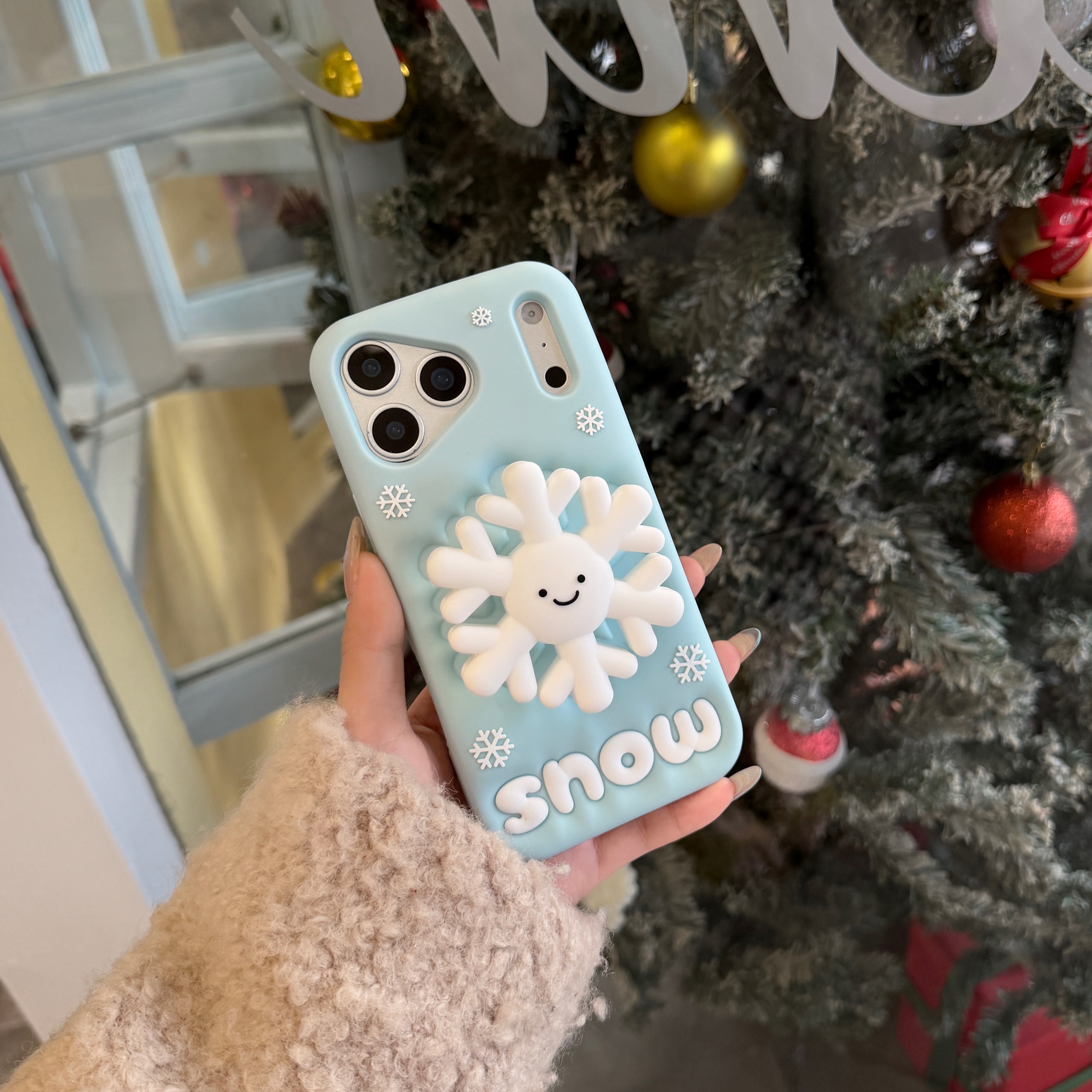 立体可爱创意雪花支架适用苹果17promax手机壳16pro硅胶15全包14