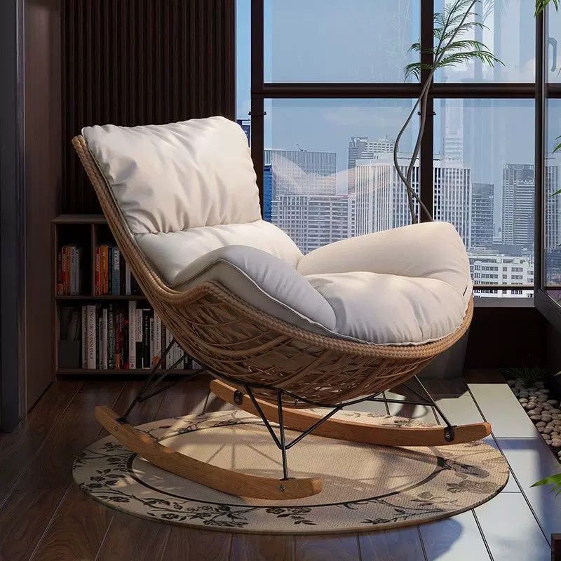 编藤龙虾椅轻奢手工藤编椅阳台懒人休闲摇椅冬夏两用户外逍遥躺椅
