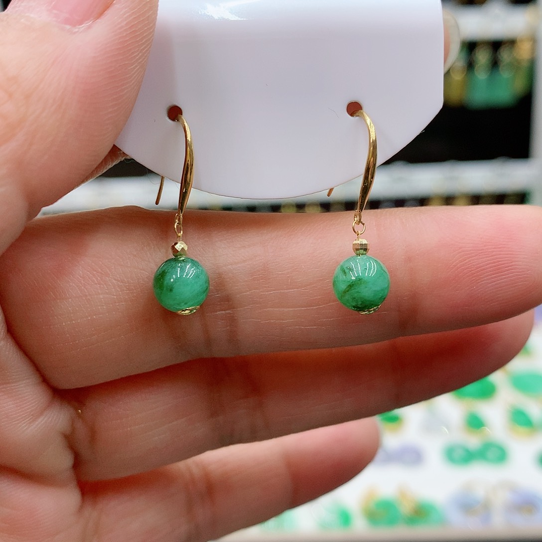 翡翠耳饰18K金镶嵌的