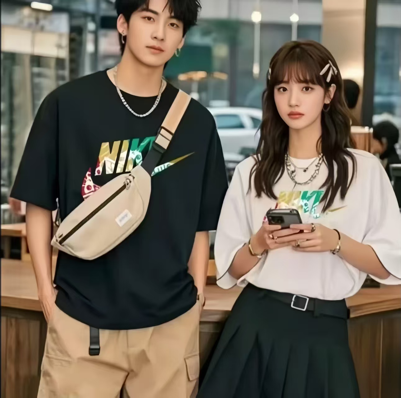 新NASA联名款潮牌T恤男女同款时尚百搭圆领印花t恤短袖三色勾