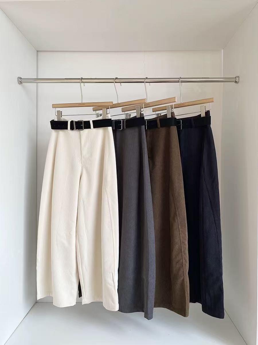 2025年冬季新款韩版百搭纯色灯芯绒弯刀裤