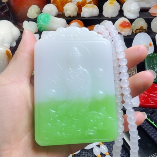 石材白肉带翠观音小黄车发货